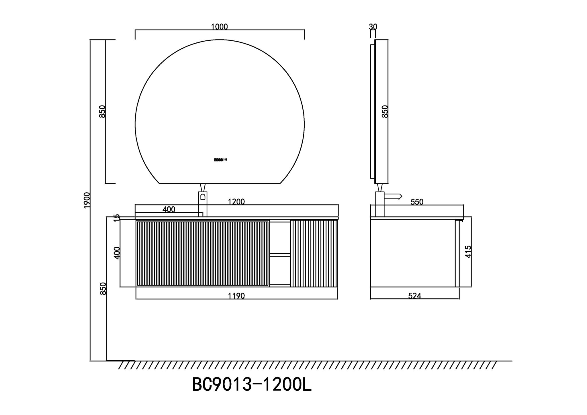 Тумба с раковиной Orans BC-9013-1200L 120 см с подсветкой, Matt Deep Ocean