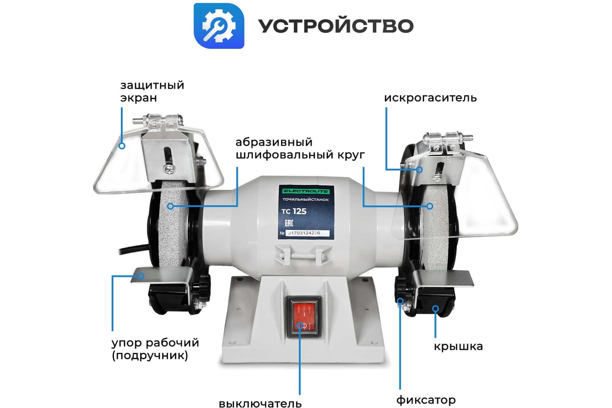 Точильный настольный станок Electrolite / Электрическое точило для заточки ножей и ножниц ТС 125 2472