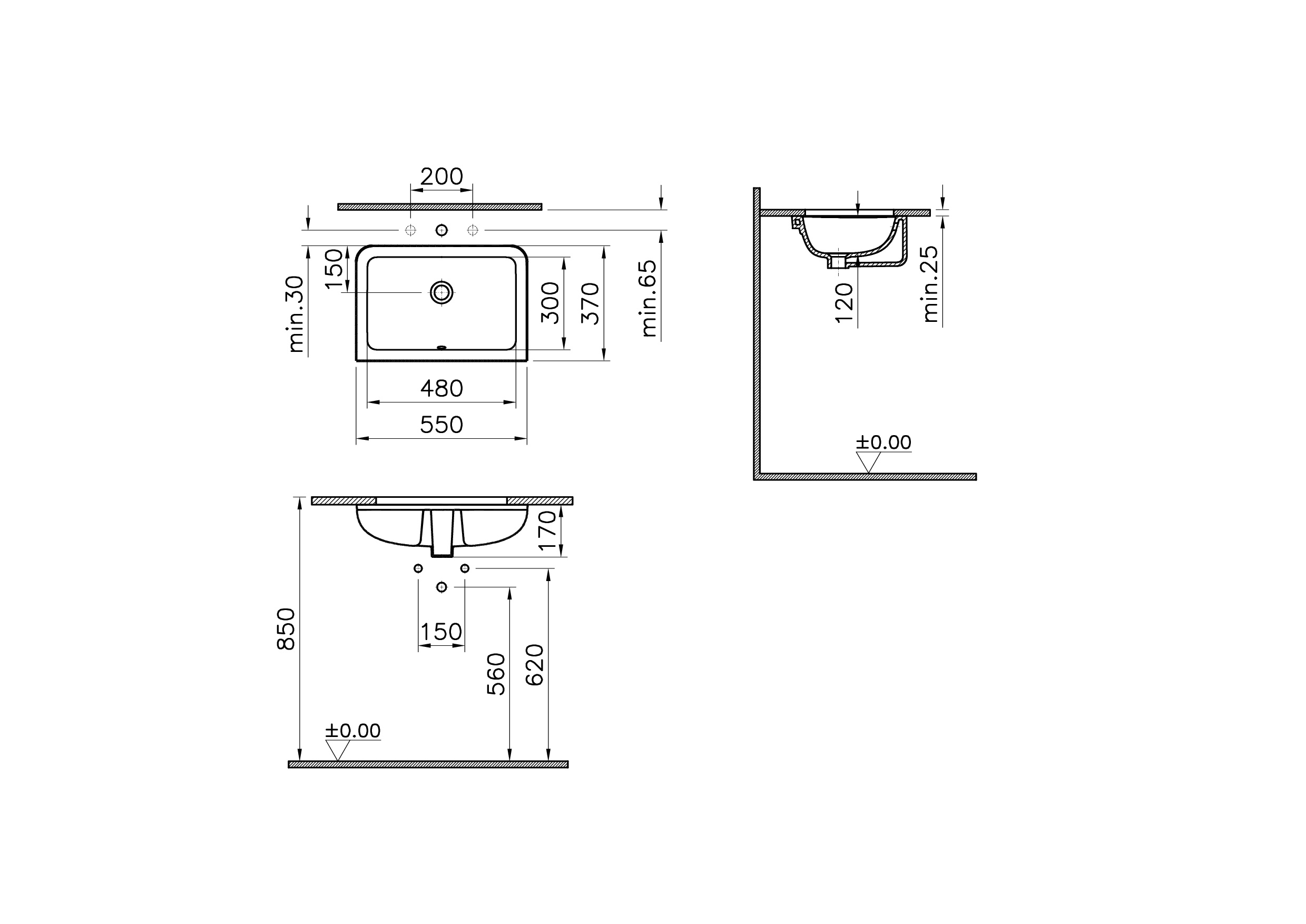 Раковина VitrA S20 7475B003-0618 встраиваемая снизу 55x37x17 см