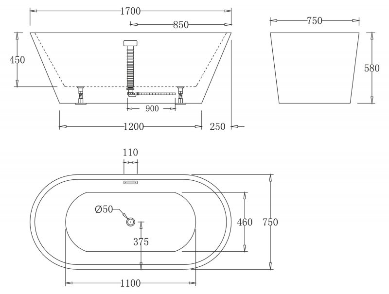 Акриловая ванна BelBagno BB61-1700-W0 170x75 белый