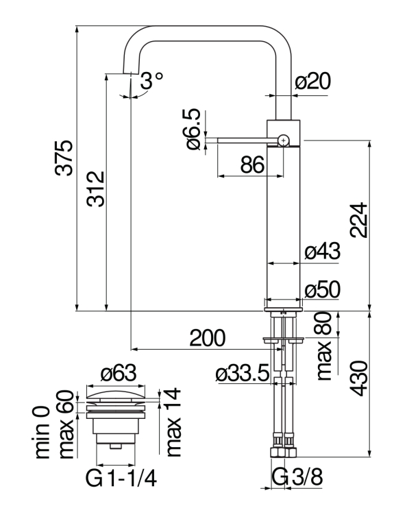 Смеситель для раковины Nobili Velis VE125158/2CR с донным клапаном, Chrome