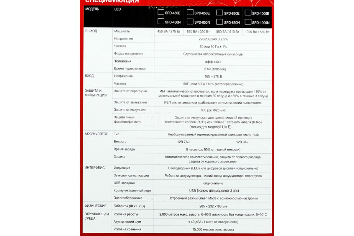 Источник бесперебойного питания Powercom SPD-450N