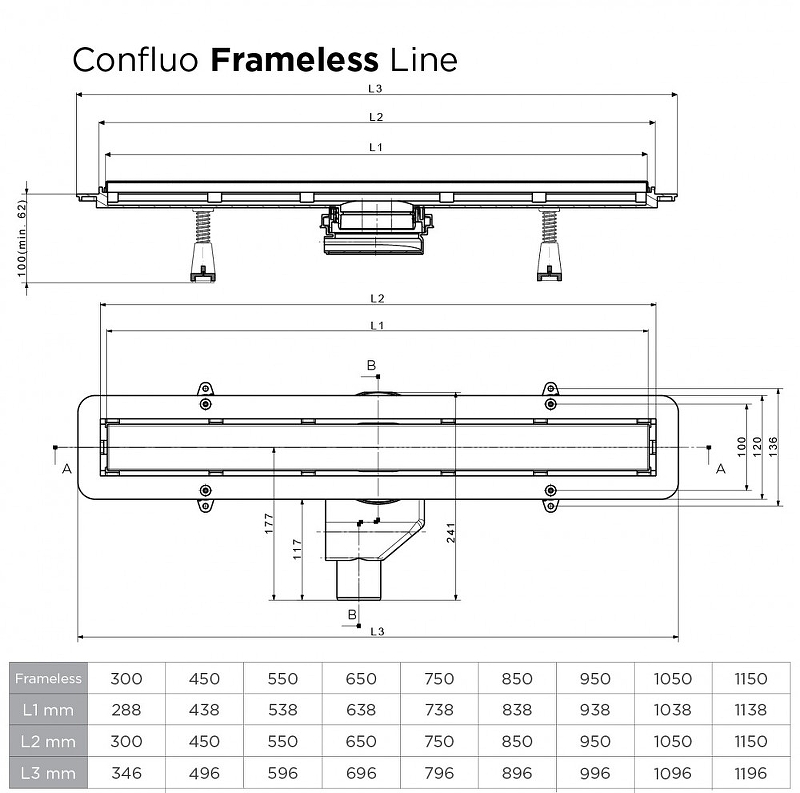 Душевой лоток Pestan Confluo Frameless Line 950 черный матовый 13701323