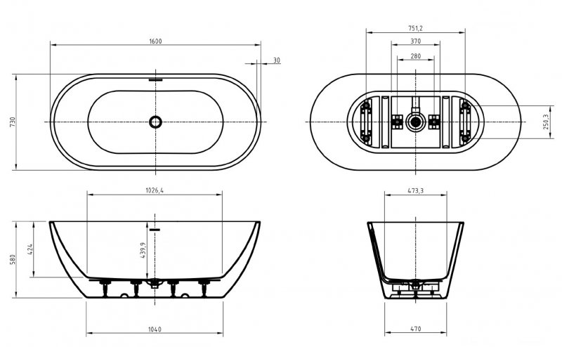 Акриловая ванна BelBagno UNO BB701 160x73 см BB701-1600-730-K