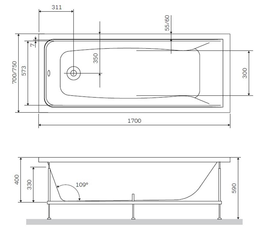 Каркас Am.Pm Gem W90A-170-075W-R 170x75 см