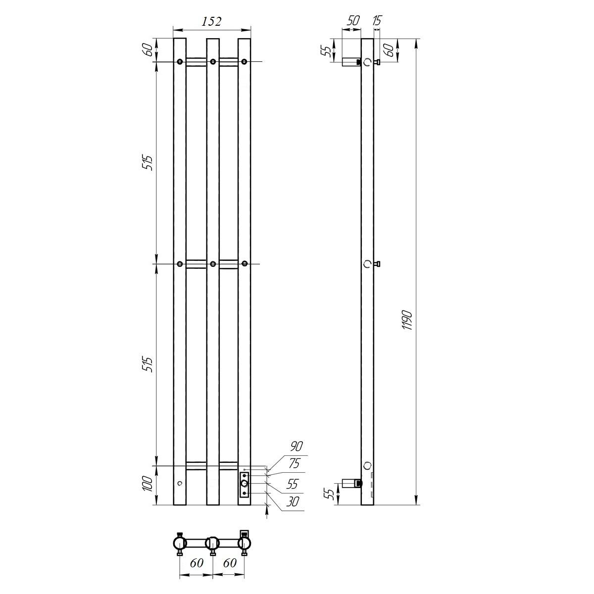 Полотенцесушитель электрический Point Гермес PN12822W П3 120x1200 диммер справа, белый