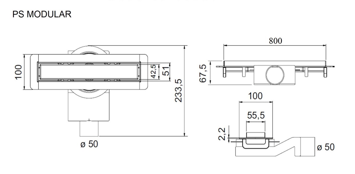 Душевой лоток Plumberia PSM Modular 80 см, золото PSM80OR