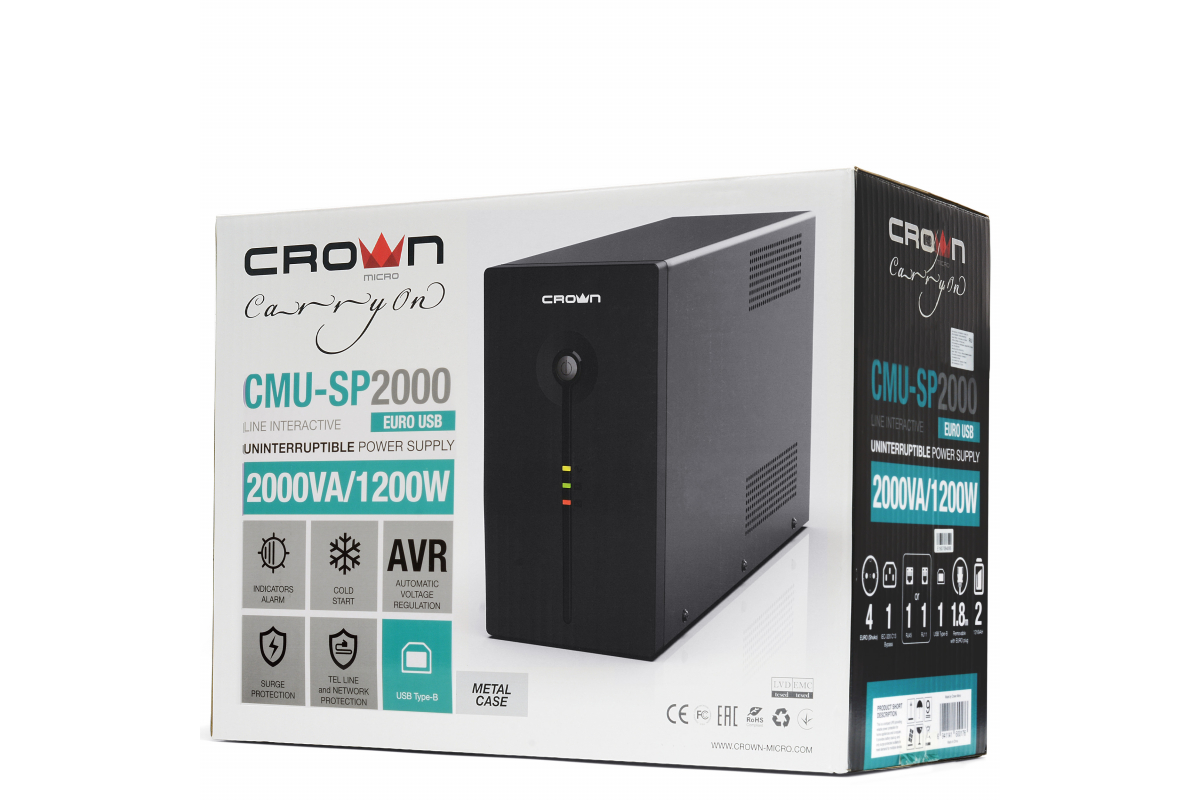 Источник бесперебойного питания Crown Micro CMU-SP2000EURO USB CM000003130