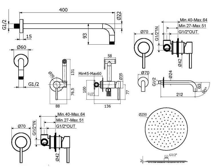 Душевой набор Plumberia IXO KITZXO01OR210 золото