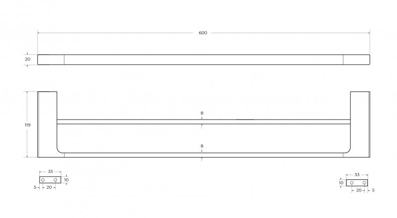 Полотенцедержатель Cezares SLIDER-THD-60-NOP 60 см двойной, черный матовый