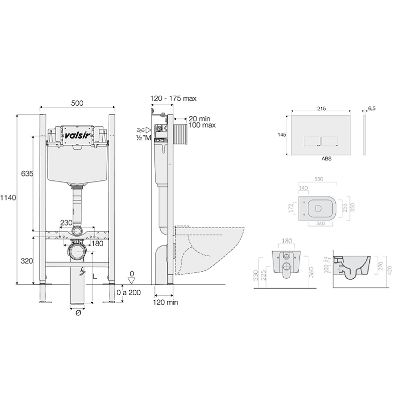 Подвесной унитаз с инсталляцией Valsir Winner S KIT VSCR 5486NEMT  Slim P3, 4в1, кнопка хром