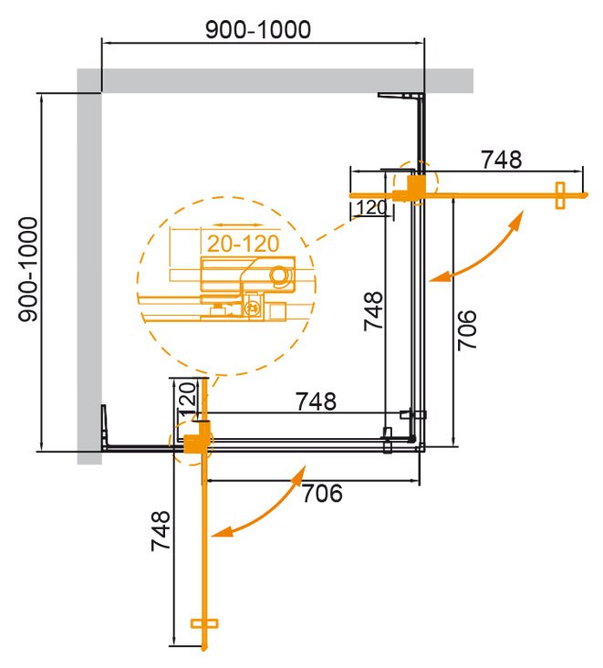 Душевой уголок Cezares SLIDER-A-2-90/100-GRIGIO-BORO 90/100x90/100 серое, брашированное золото