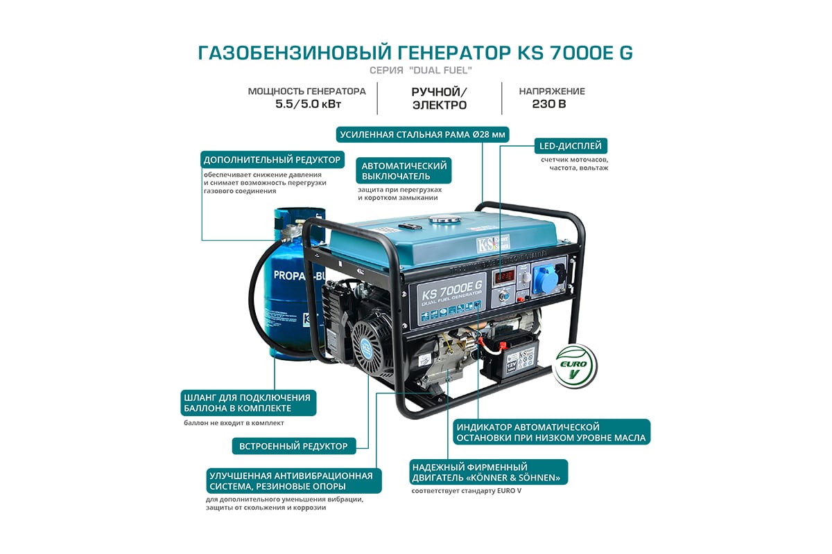 Газобензиновый генератор Konner&Sohnen KS 7000E G