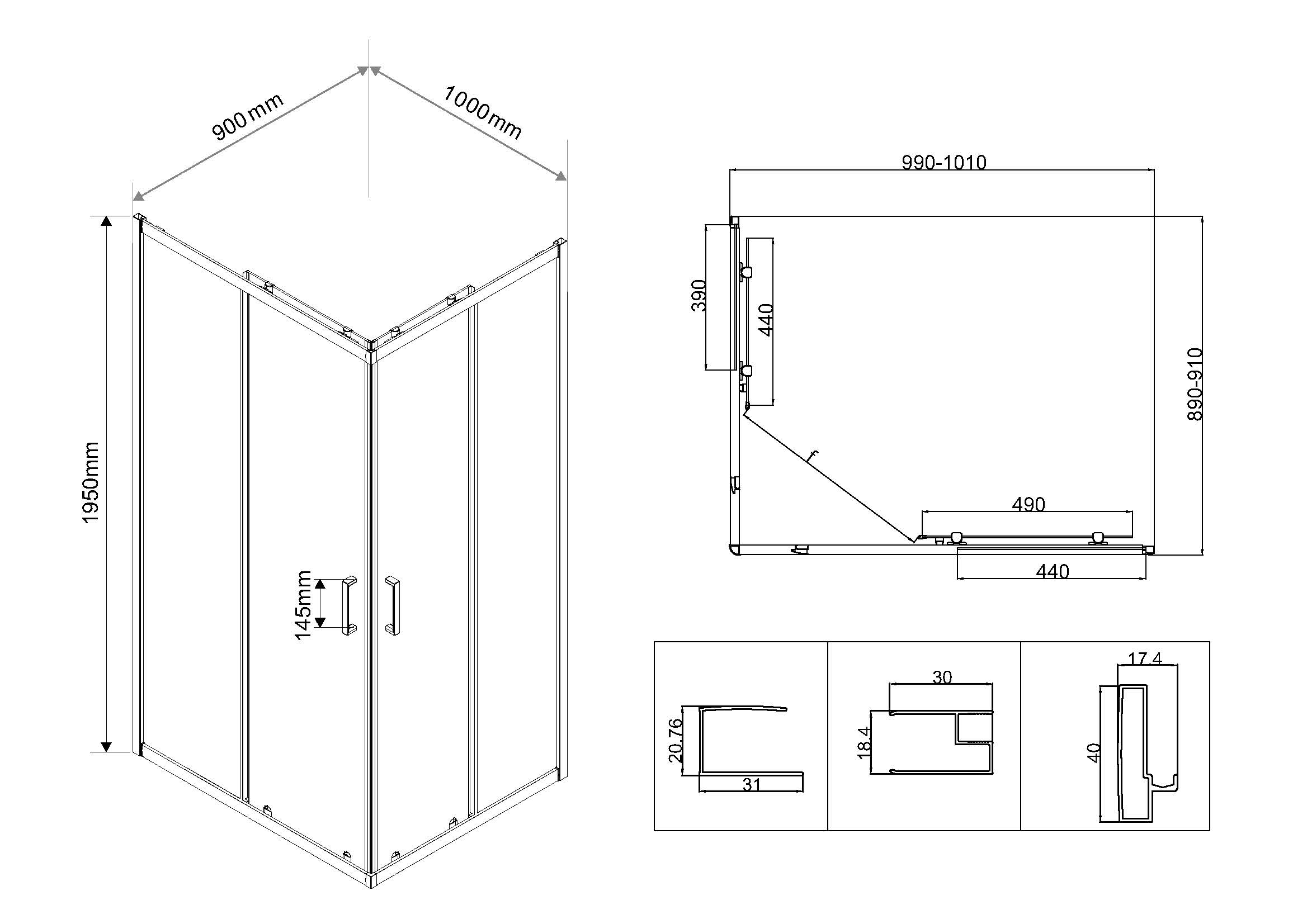 Душевой уголок Vincea City VSS-5CT9010MT 100x90 хром, текстурное