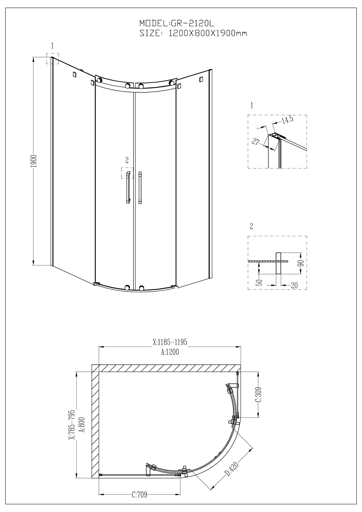 Душевой уголок Grossman Cosmo GR-2120L 120x80 асимметричный, левый