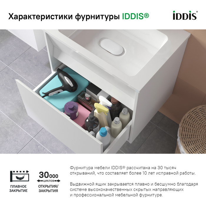 Мебель для ванной Iddis Esper 100 см подвесная с ящиками, белый