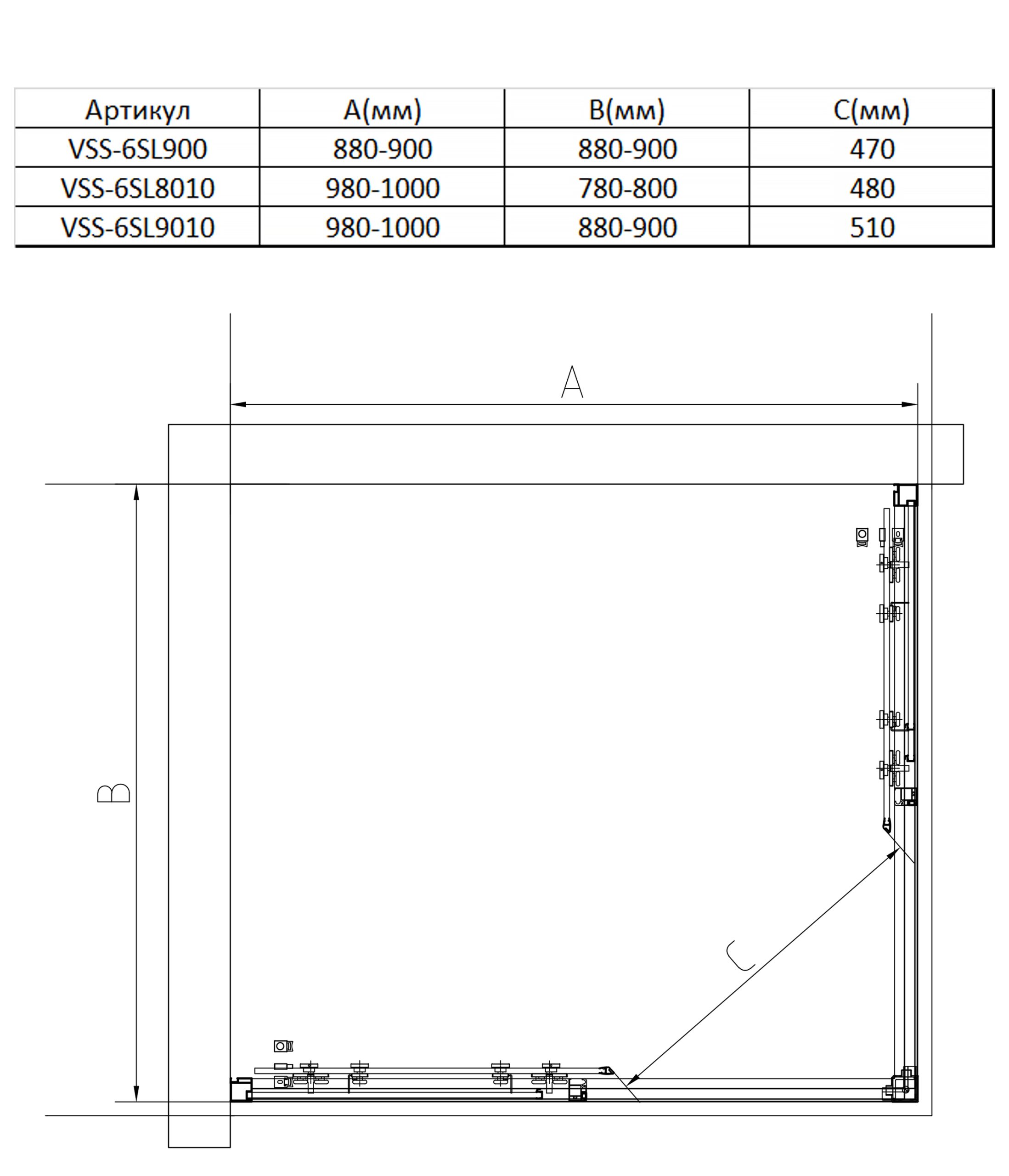 Душевой уголок Vincea Slim 8mm VSS-6SL9010CLB 100x90 черный, прозрачный