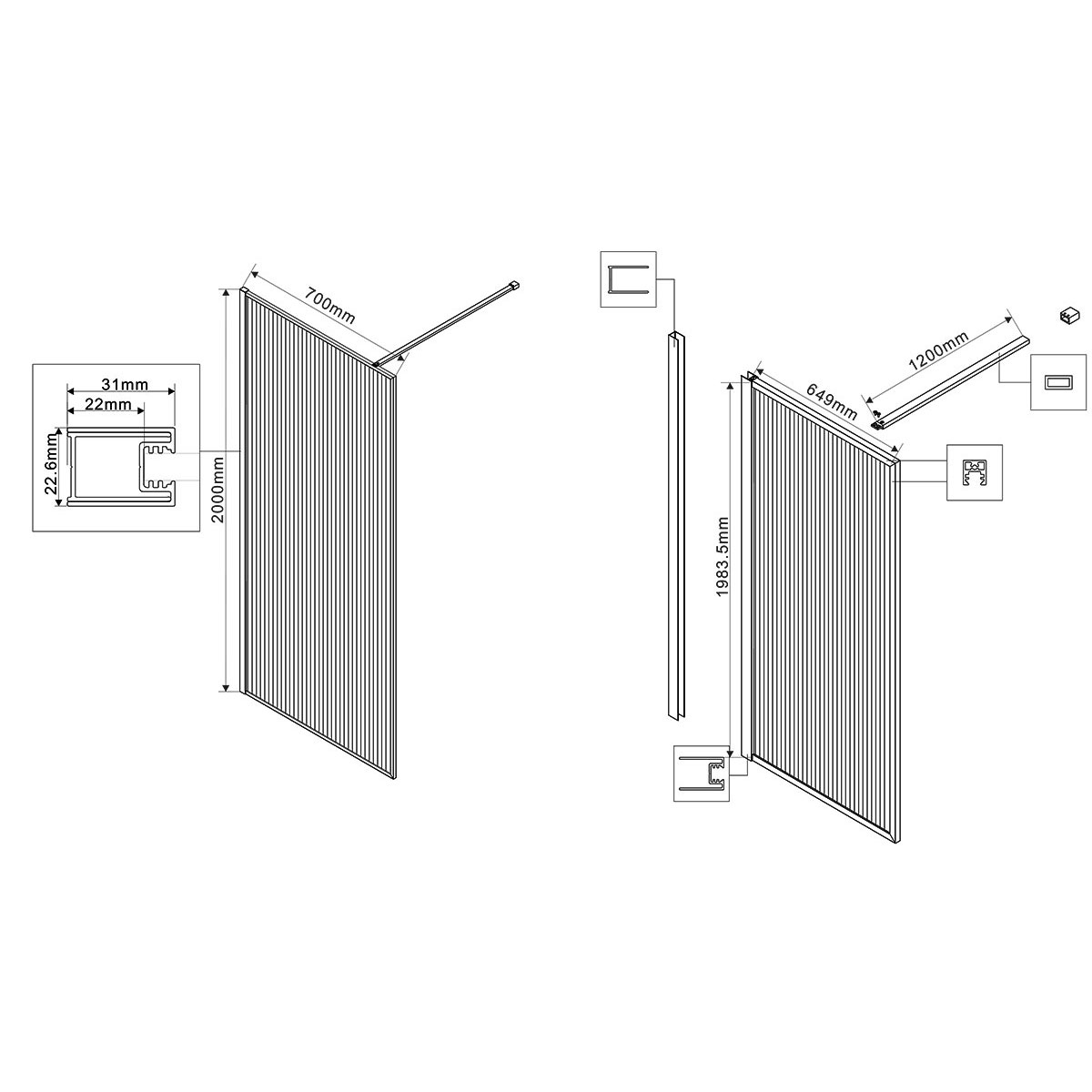 Душевая перегородка Vincea Walk-In VSW-1HP700FLB 70x200 черный матовый, рифленое