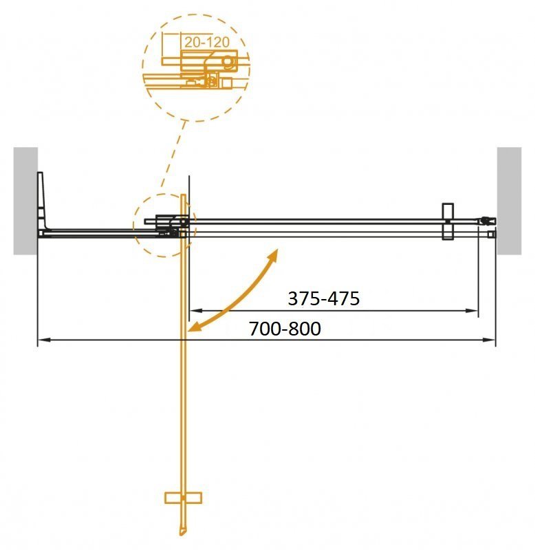 Душевая дверь Cezares SLIDER-B-1-70/80-GRIGIO-BORO 70/80x195, серая, брашированное золото