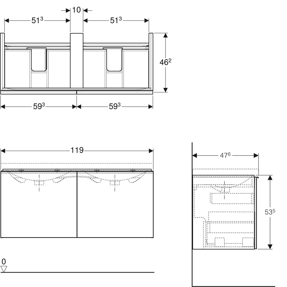 Тумба с раковиной Geberit Acanto 119 см песчаный