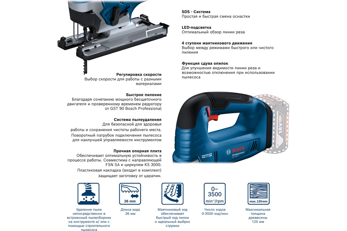 Аккумуляторная лобзиковая пила Bosch GST 185-LI (соло) 06015B3021