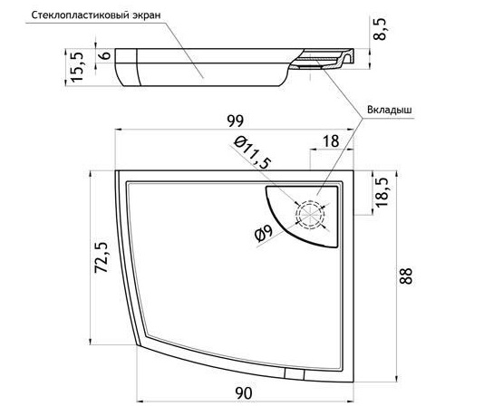 Поддон для душа Aquanet Iva 99x88 R