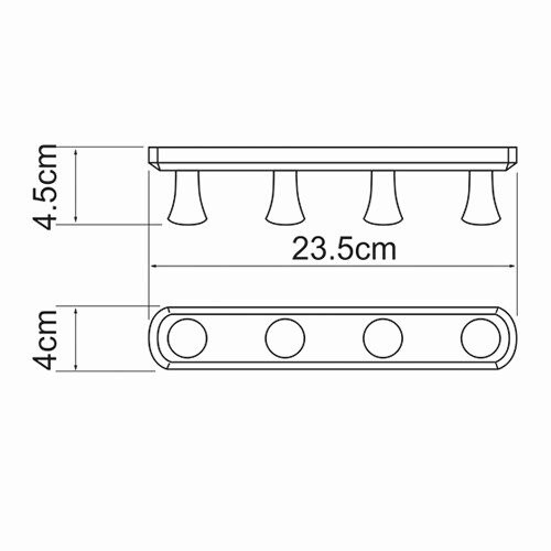 Крючок WasserKRAFT K-1074BLACK, планка 4 крючка, черный матовый