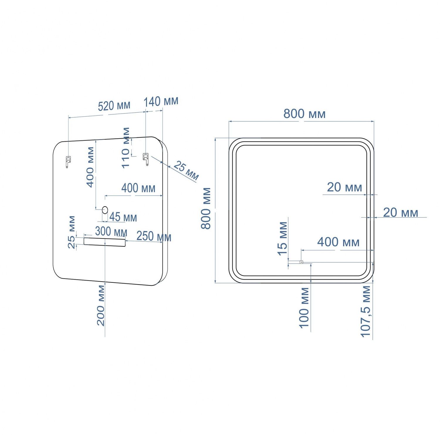 Зеркало Art&Max Genova 80x80 с подсветкой, белый матовый AM-Gen-800-800-DS-F-White