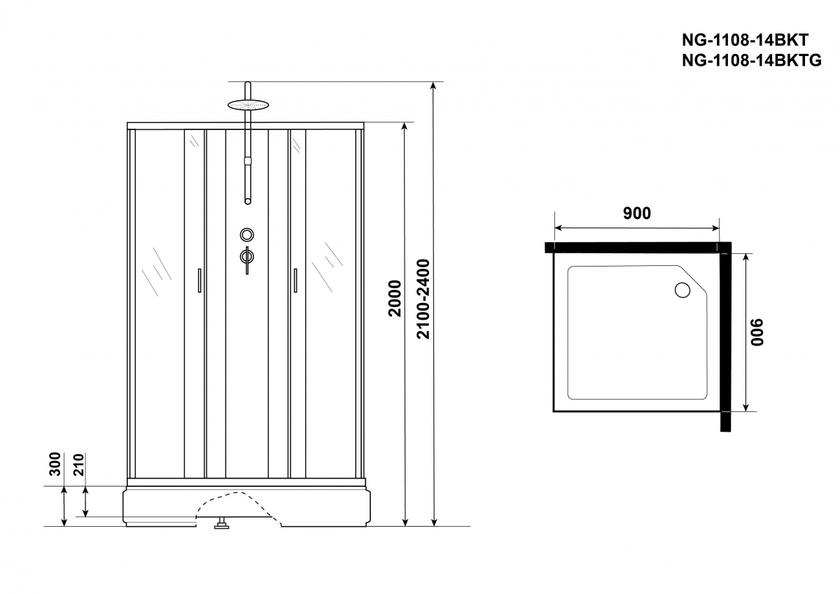 Душевая кабина Niagara Classic NG 1108-14BKT 90x90 матовое стекло, без крыши, тропический душ