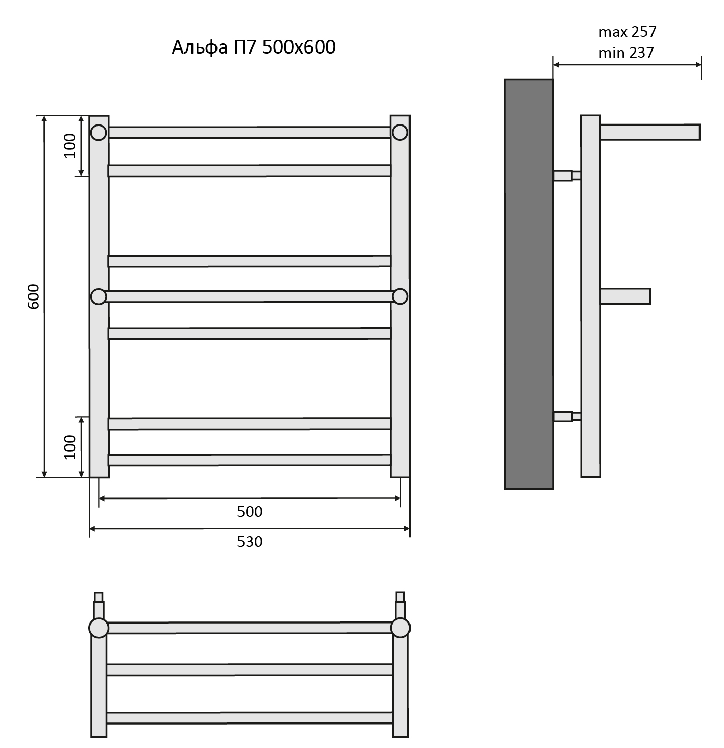 Полотенцесушитель водяной Aquatek Альфа П7 50x60 с полкой, черный AQ RRP0760BL