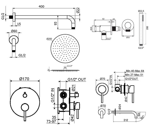 Душевой набор Plumberia IXO KITXO18OR210 золото