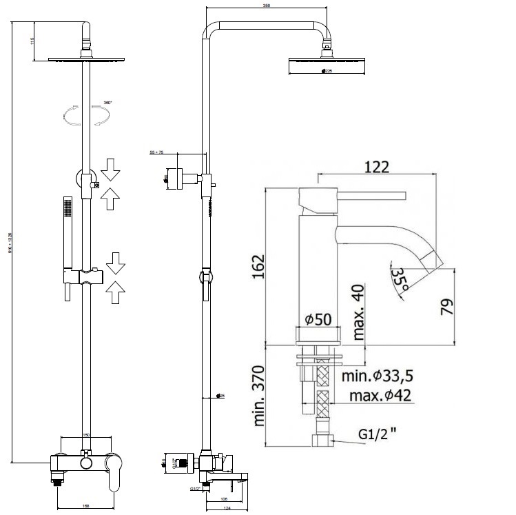 Душевой набор Paffoni Light KITCOL632NO71 черный матовый