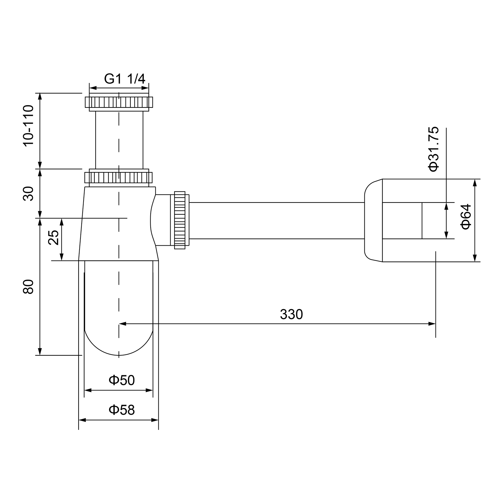 Сифон для раковины Timo 960/18L черное золото