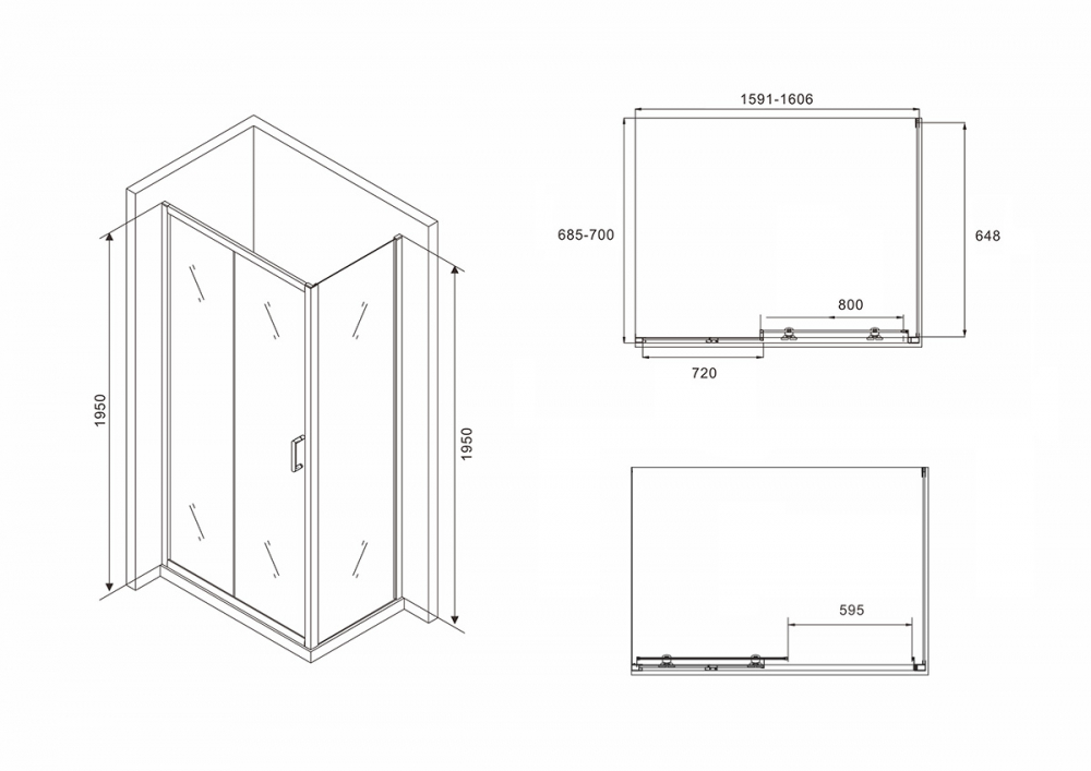 Душевой уголок Abber Schwarzer Diamant AG30160B-S70B 160x70 профиль черный