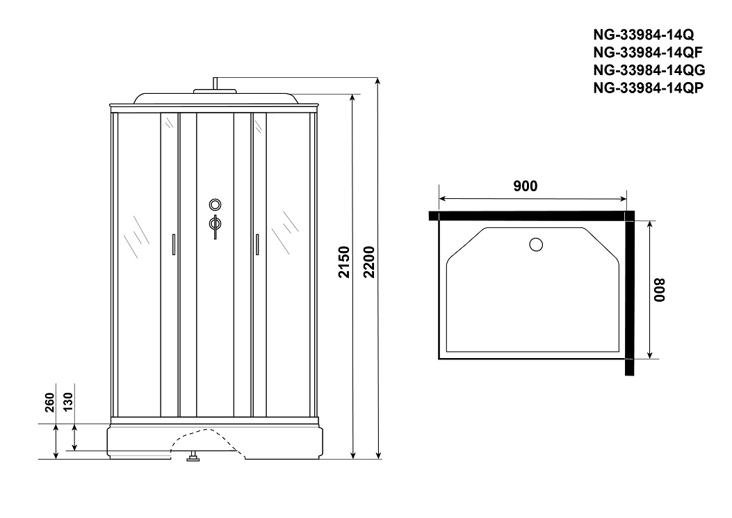 Душевая кабина Niagara NG 33984-14QF 90x80 стекло матовое, пульт управления, гидромассаж