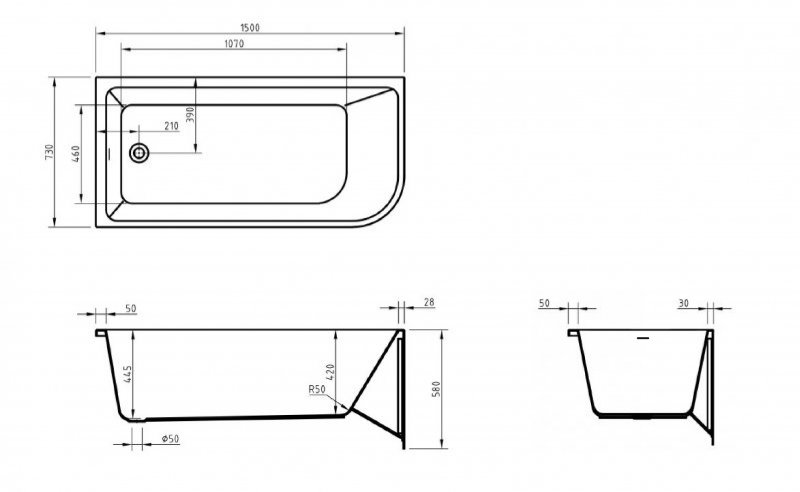 Акриловая ванна BelBagno BB712 150x73 см BB712-1500-730-L