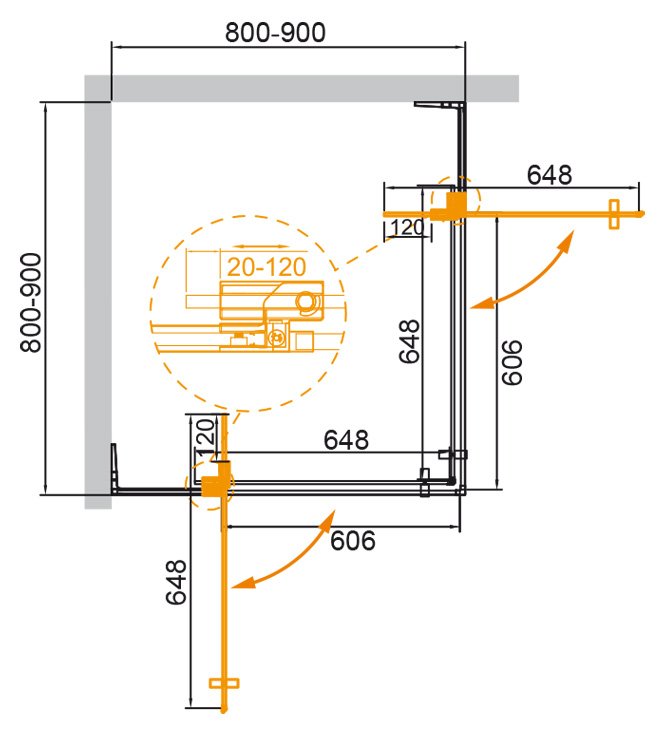 Душевой уголок Cezares SLIDER-A-2-80/90-C-GM 80/90x80/90 прозрачное, оружейная сталь