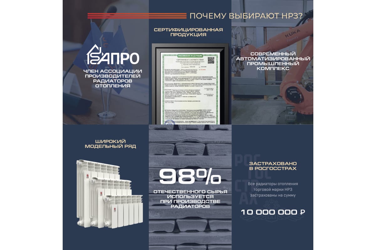 Алюминиевый радиатор Невинномысский радиаторный завод 500/100 ЛЮКС 3 секции, 555 Вт 55874