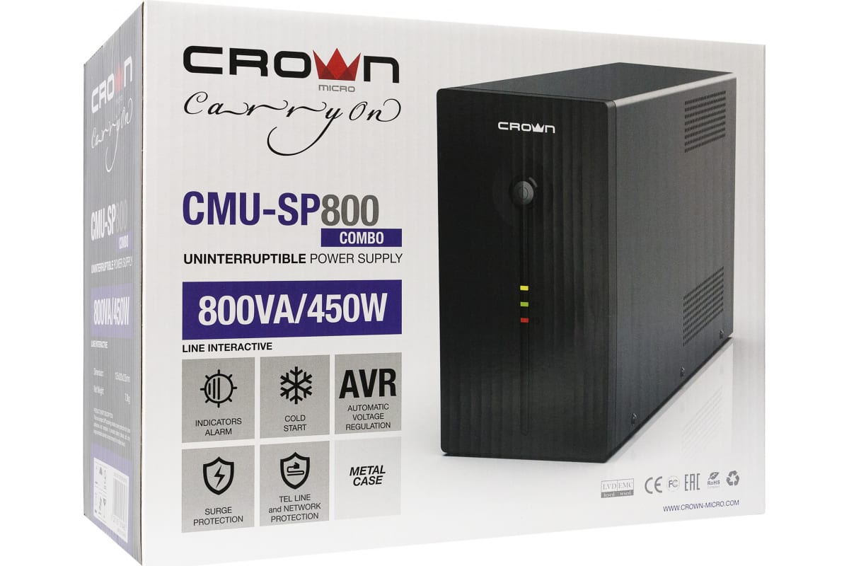 Источник бесперебойного питания Crown Micro CMU-SP800COMBO CM000001494