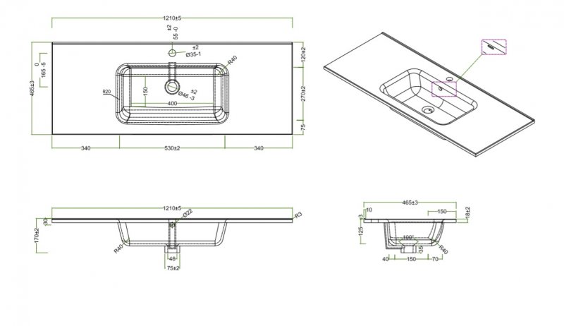 Тумба с раковиной BelBagno Etna 120x46x50 см Rovere Moro