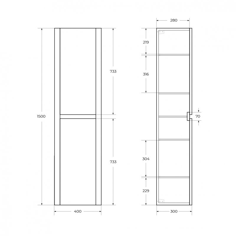 Шкаф пенал Cezares Relax 40 см Дуб карамельный RELAX-1500-2A-SO-RC-P