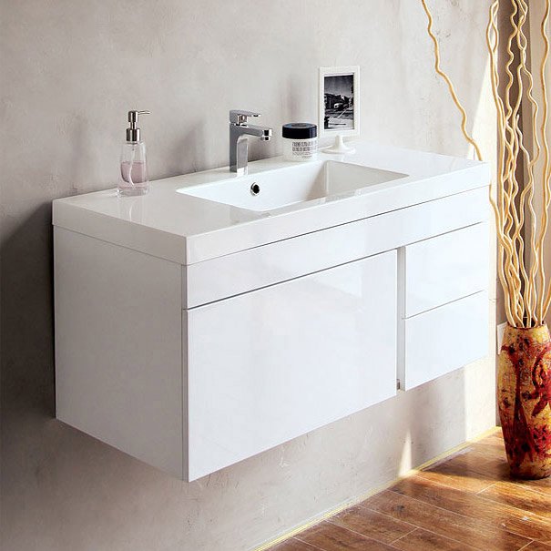 Тумба с раковиной BelBagno Luce 80 см, 3 ящика, Bianco Lucido