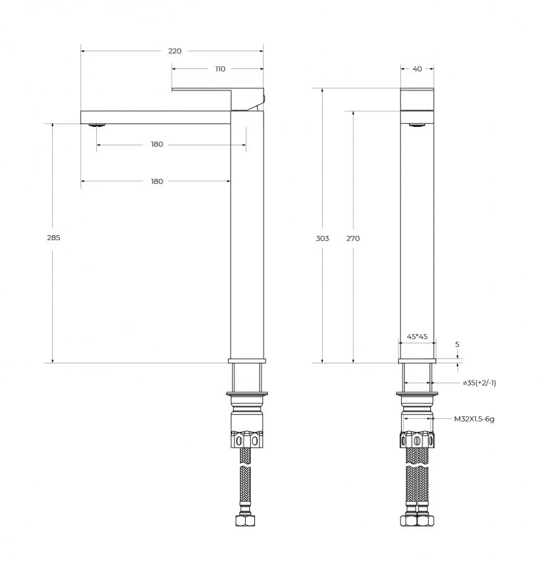 Смеситель для раковины Cezares SLIDER-LC-NOP-W0 черный матовый