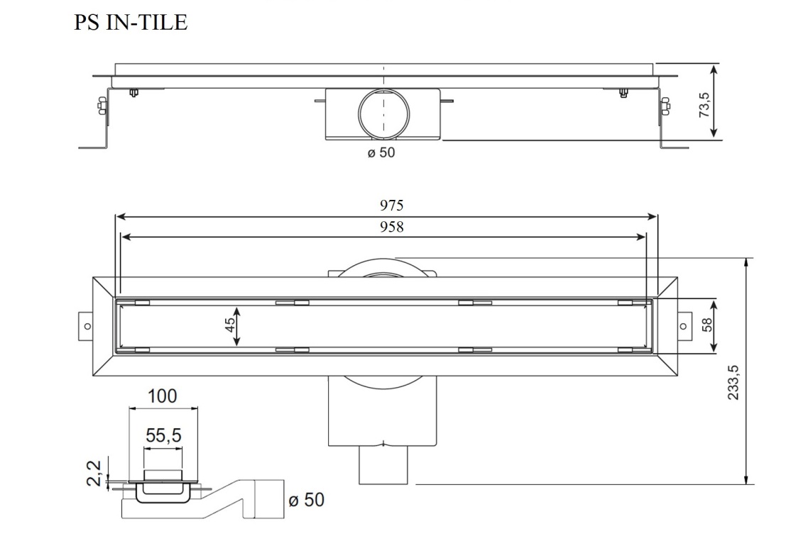 Душевой лоток Plumberia PST In-Tile 100 см, черный матовый PST100NO