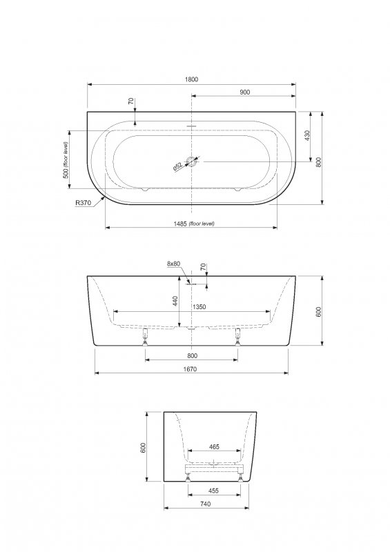 Акриловая ванна Cezares Metauro Wall METAURO-INT-Wall-180-80-60-B-W-MATT 180x80 см белый матовый/черный матовый