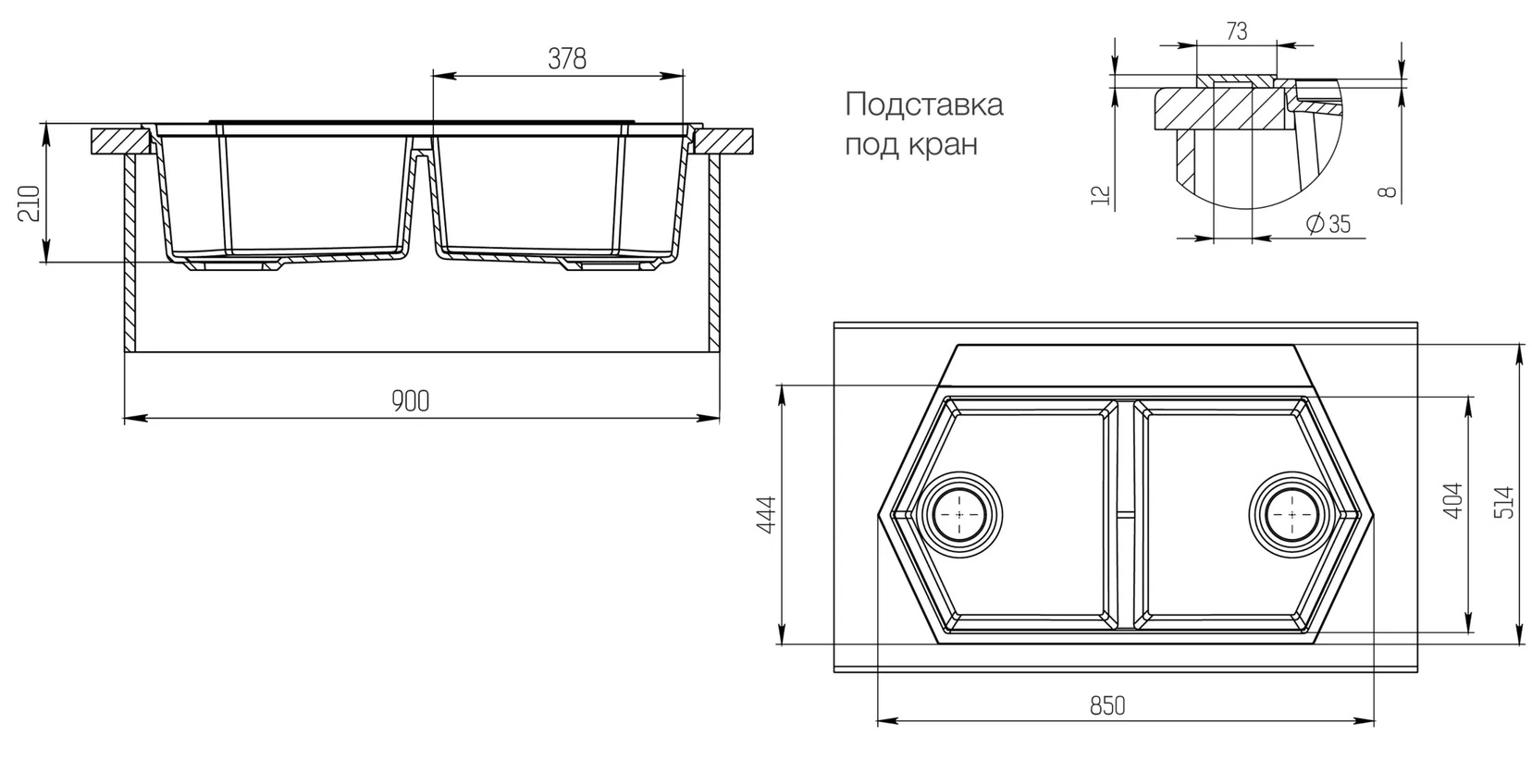 Кухонная мойка Kit Kraken Gulf 85 см, серый