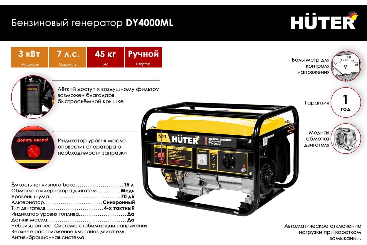 Электрогенератор Huter DY4000ML 900/64/1/59