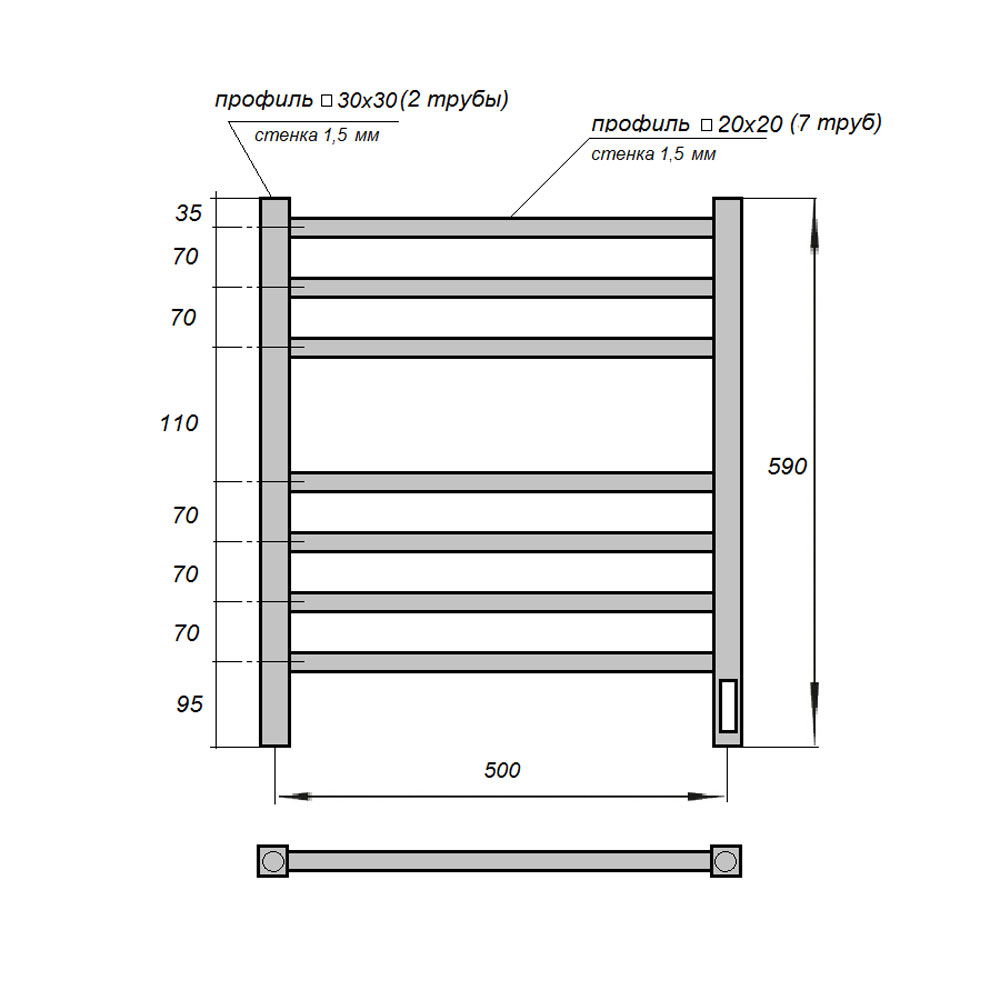 Полотенцесушитель электрический Point Вега PN71856W П7 50x60 диммер справа, белый