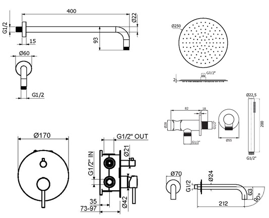 Душевой набор Plumberia IXO KITXO19OR60 золото