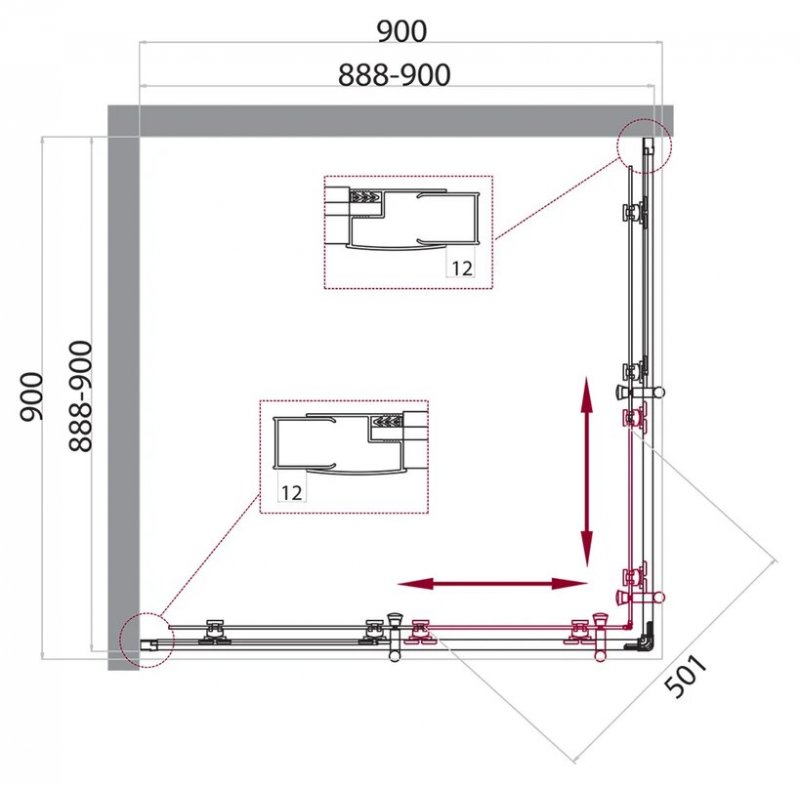 Душевой уголок BelBagno UNO-195-A-2-90-C-NERO 90x90 прозрачный, черный